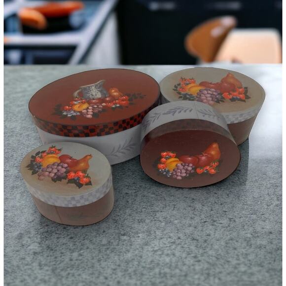 Set of 4 Handpainted Wood Bentwood Oval Nesting Pantry Boxes Pennsylvania - Picture 1 of 15